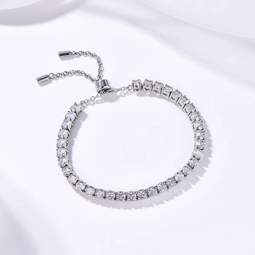 Elegant Sliver Bracelet With Sapphire White Gemstones.