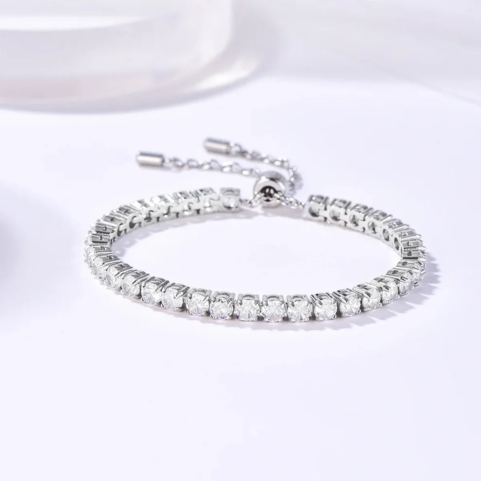 Elegant Sliver Bracelet With Sapphire White Gemstones.