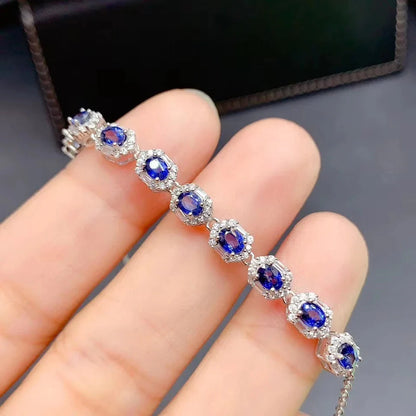 Elegant Sliver Bracelet With Sapphire Blue Gemstones