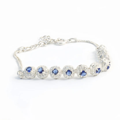 Elegant Sliver Bracelet With Sapphire Blue Gemstones