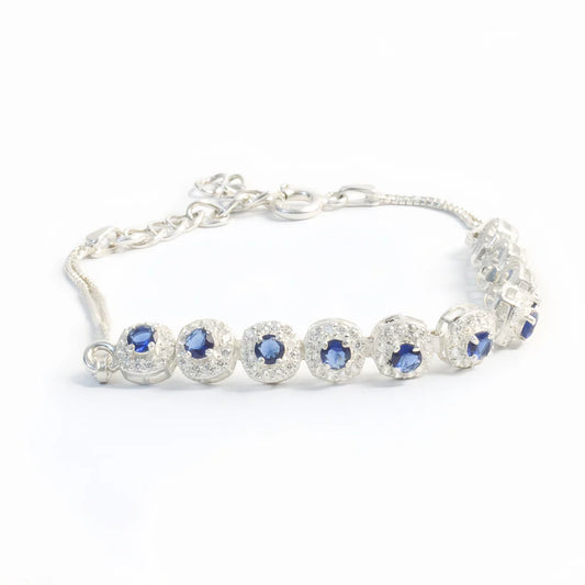 Elegant Sliver Bracelet With Sapphire Blue Gemstones