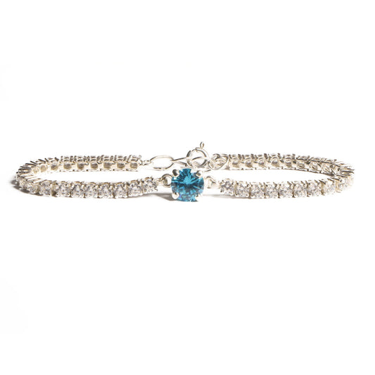 Elegant Silver Tennis Bracelet with Blue Crystal Centerpiece