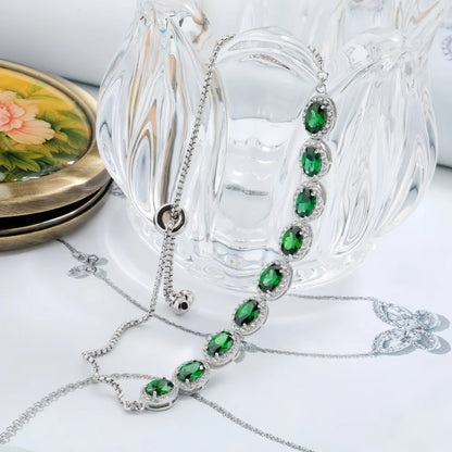 Elegant Oval-Cut Green Gem Bracelet For Women
