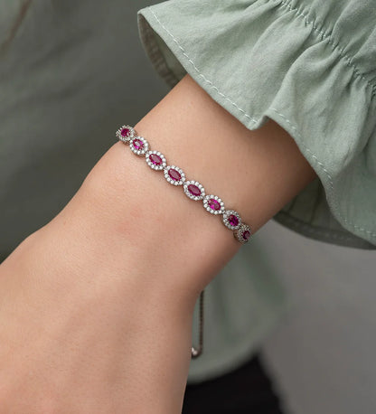 Elegant Oval-Cut Pink Gem Bracelet For Women